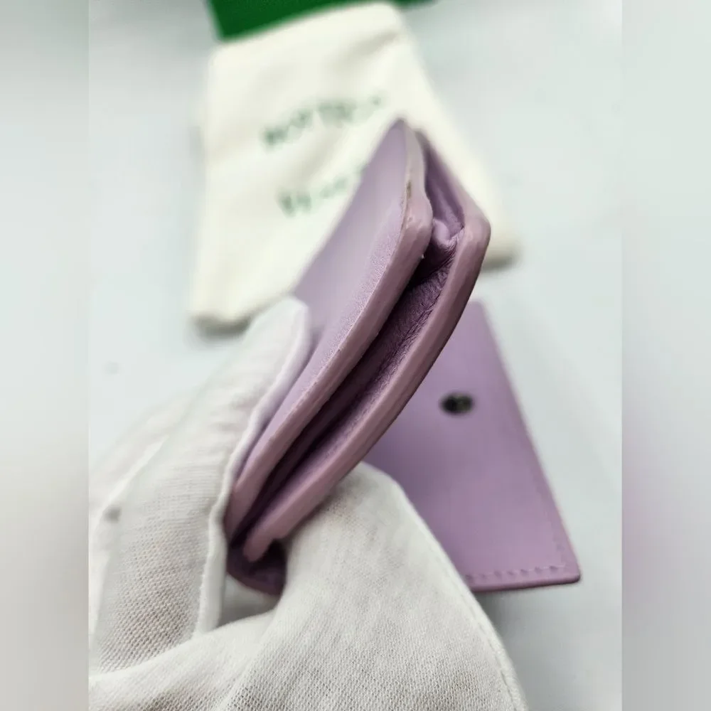 Bottega Veneta Lilac Intrecciato Leather Card Case Wallet Snap Closure w/ Box - Picture 7 of 11